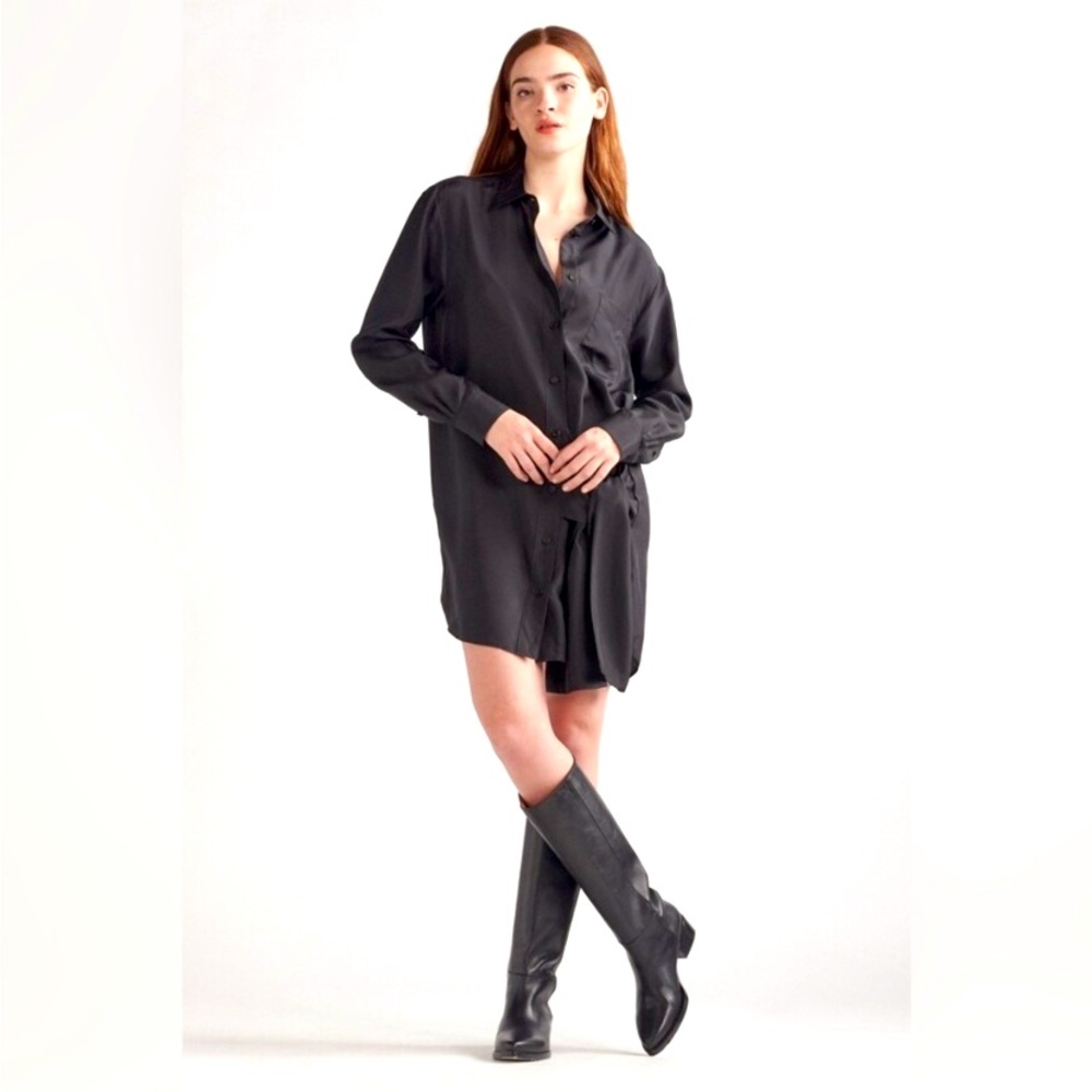 NWT’S THAKOON NY SILK WRAP TIE SHIRT DRESS IN BLACK
